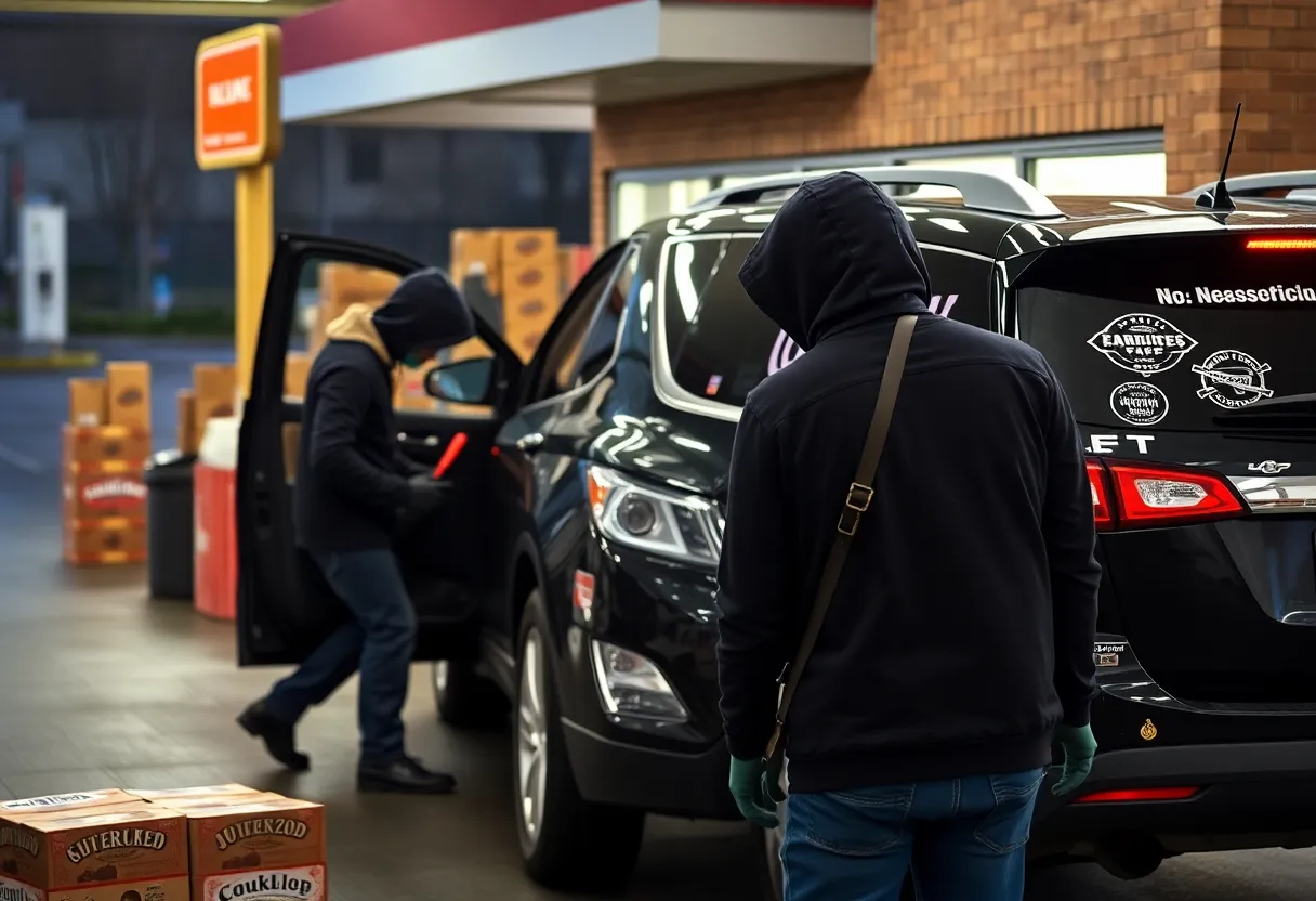 Scene of a robbery involving delivery drivers and a black Chevy Equinox