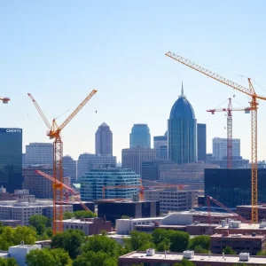 Skyline of Memphis showing construction and economic growth