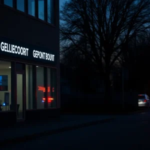 Police officers responding to a robbery scene at night