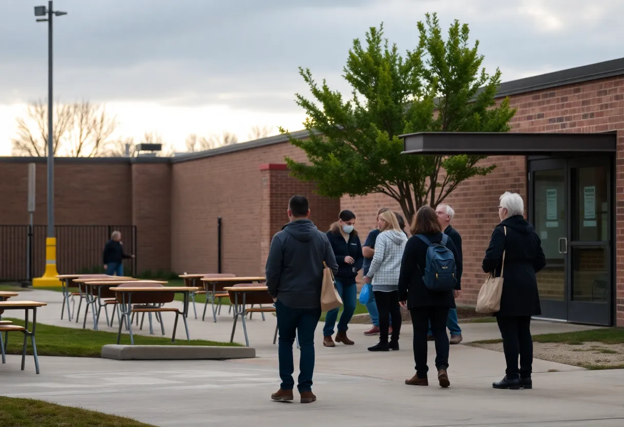 Community gathering outside middle school in response to arrest news