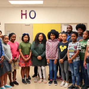 Diverse community members in a Memphis school atmosphere