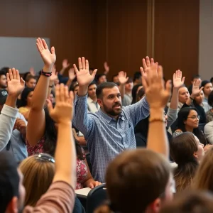 Community members showing support at a school board meeting