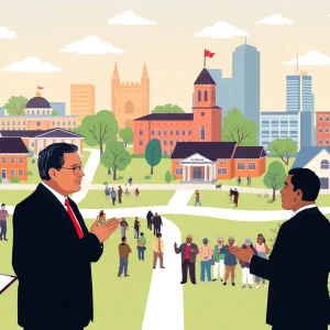 Illustration of Memphis school officials discussing potential state takeover