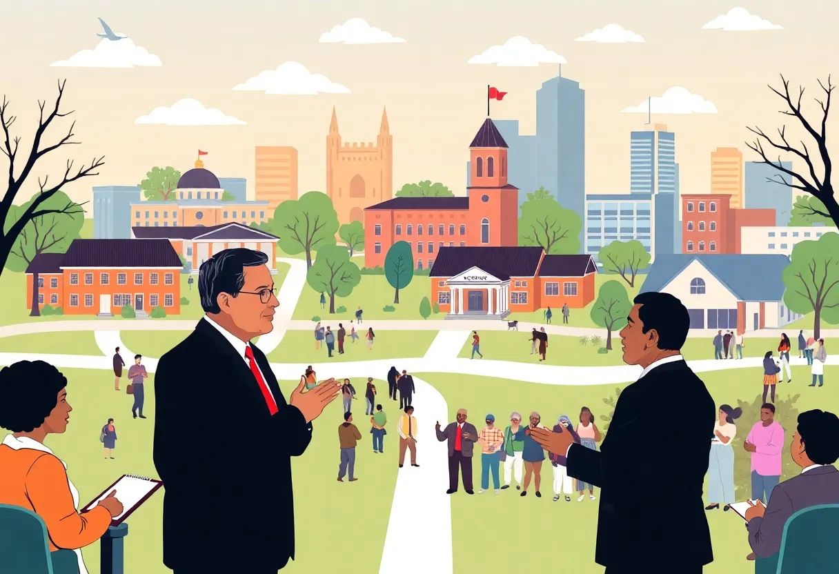 Illustration of Memphis school officials discussing potential state takeover