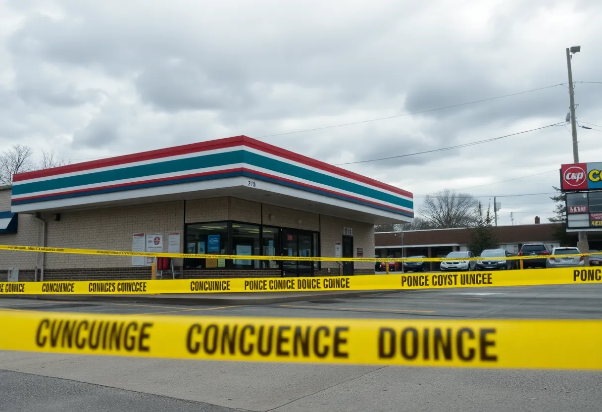 Convenience store scene with police presence after shooting incident