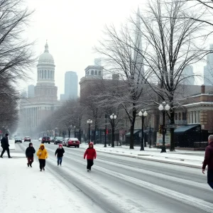 Children playing in the snow in Memphis, Tennessee.