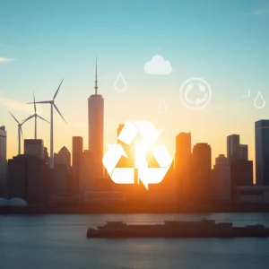 A city skyline representing Memphis with sustainable energy elements.