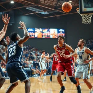 Memphis Tigers celebrating their victory against Rice Owls in a college basketball game.