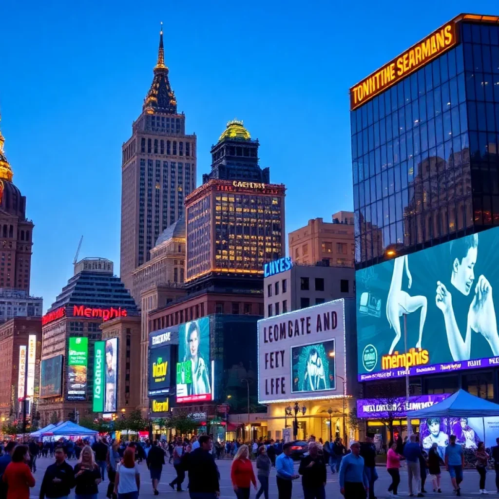 Cityscape of Memphis highlighting tourism spots and events