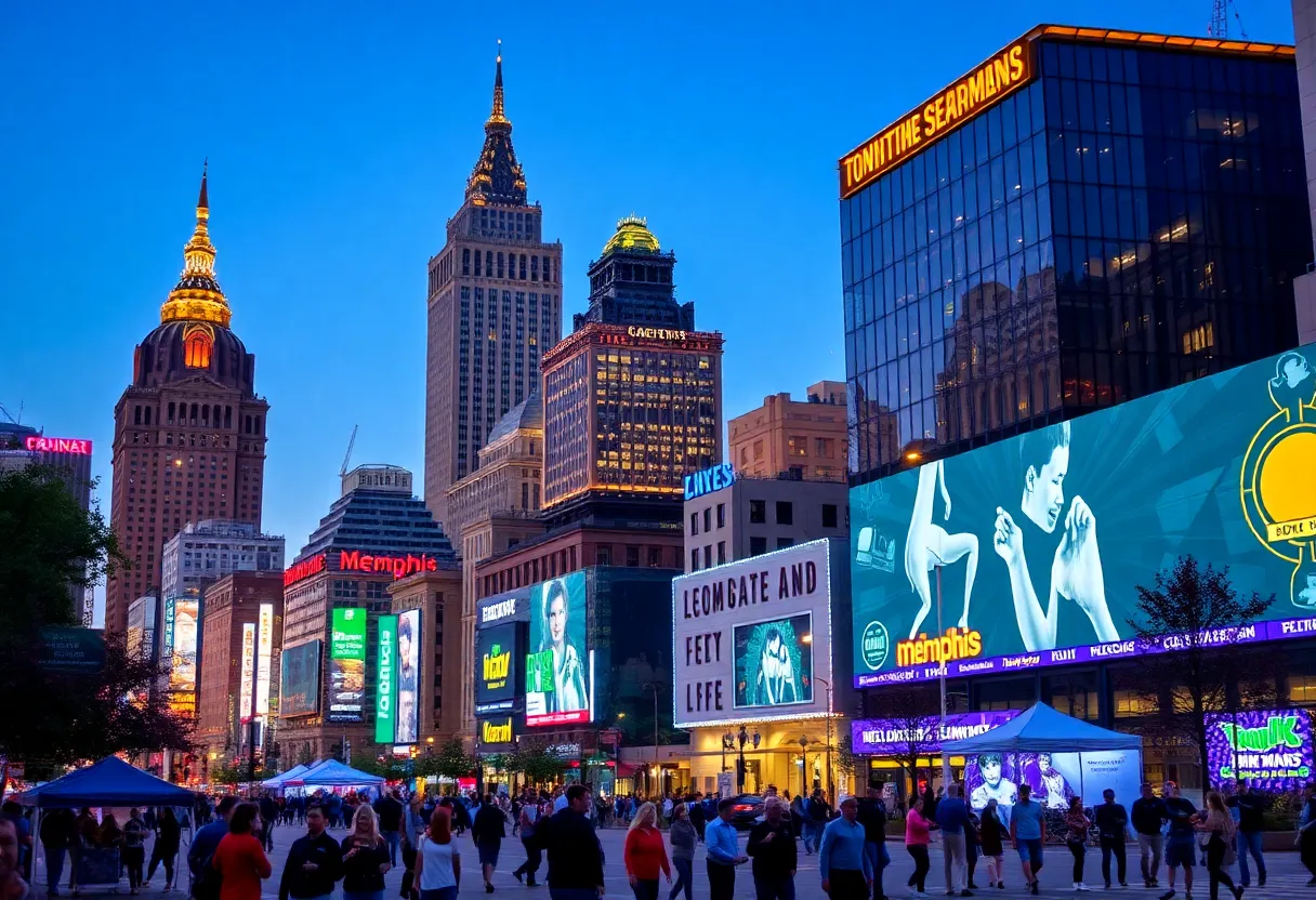 Cityscape of Memphis highlighting tourism spots and events