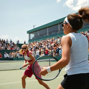Tennis players competing in a match at Memphis University