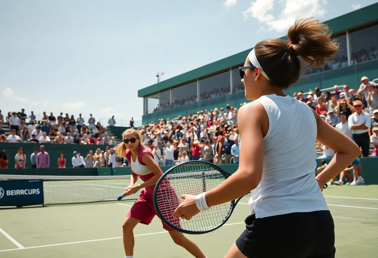 Tennis players competing in a match at Memphis University