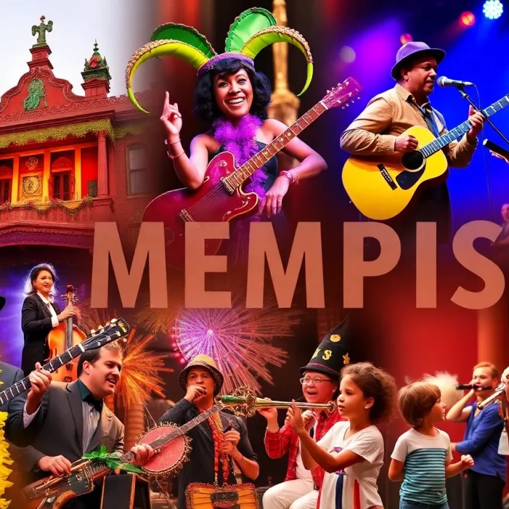 Festive weekend events in Memphis featuring theater, music, and Mardi Gras.