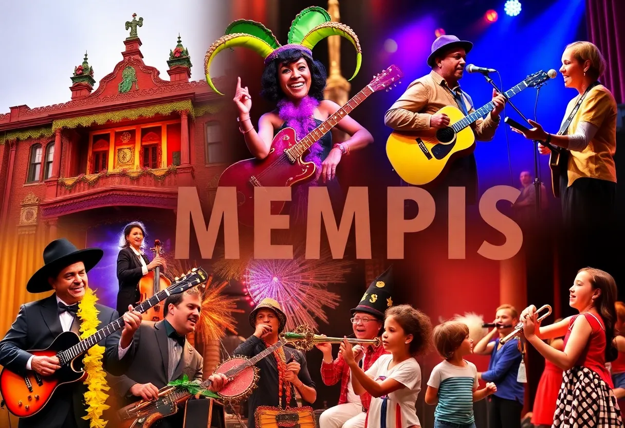 Festive weekend events in Memphis featuring theater, music, and Mardi Gras.