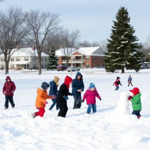 Children enjoying a snowy day at a Memphis school