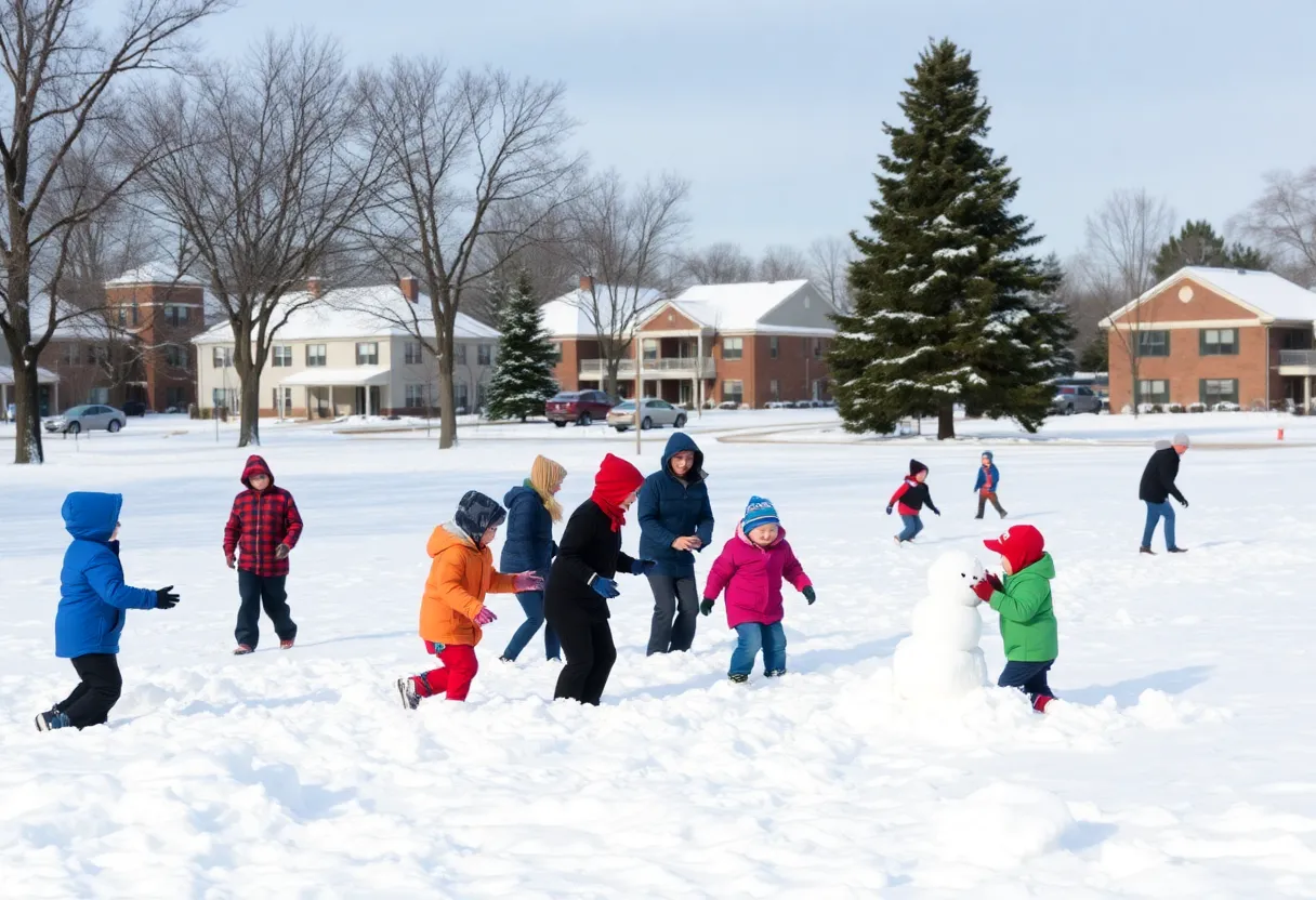 Children enjoying a snowy day at a Memphis school