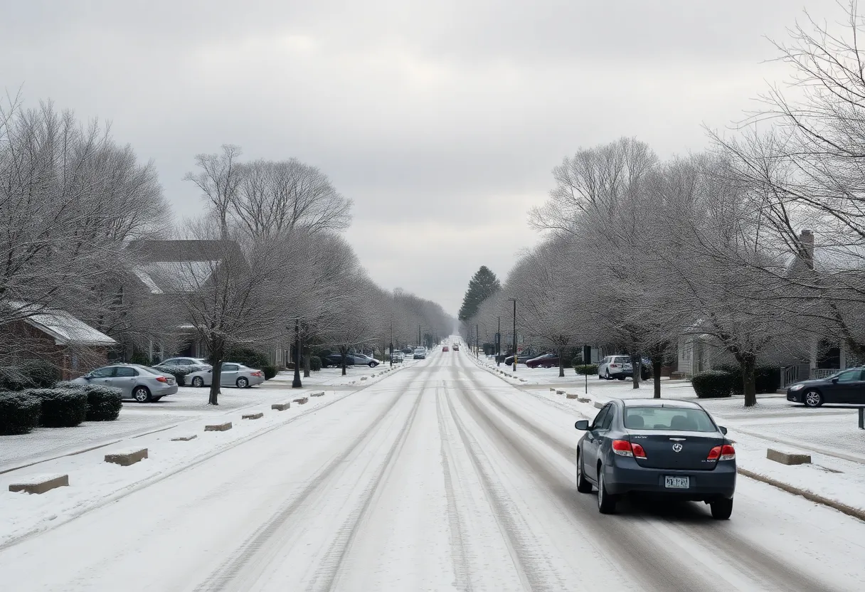 Snow-covered street in Memphis during winter storm