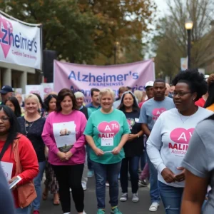 Group of people supporting Alzheimer's awareness in Memphis at a community event.