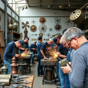 Participants engaging in metal repairs at the Metal Museum during Repair Days