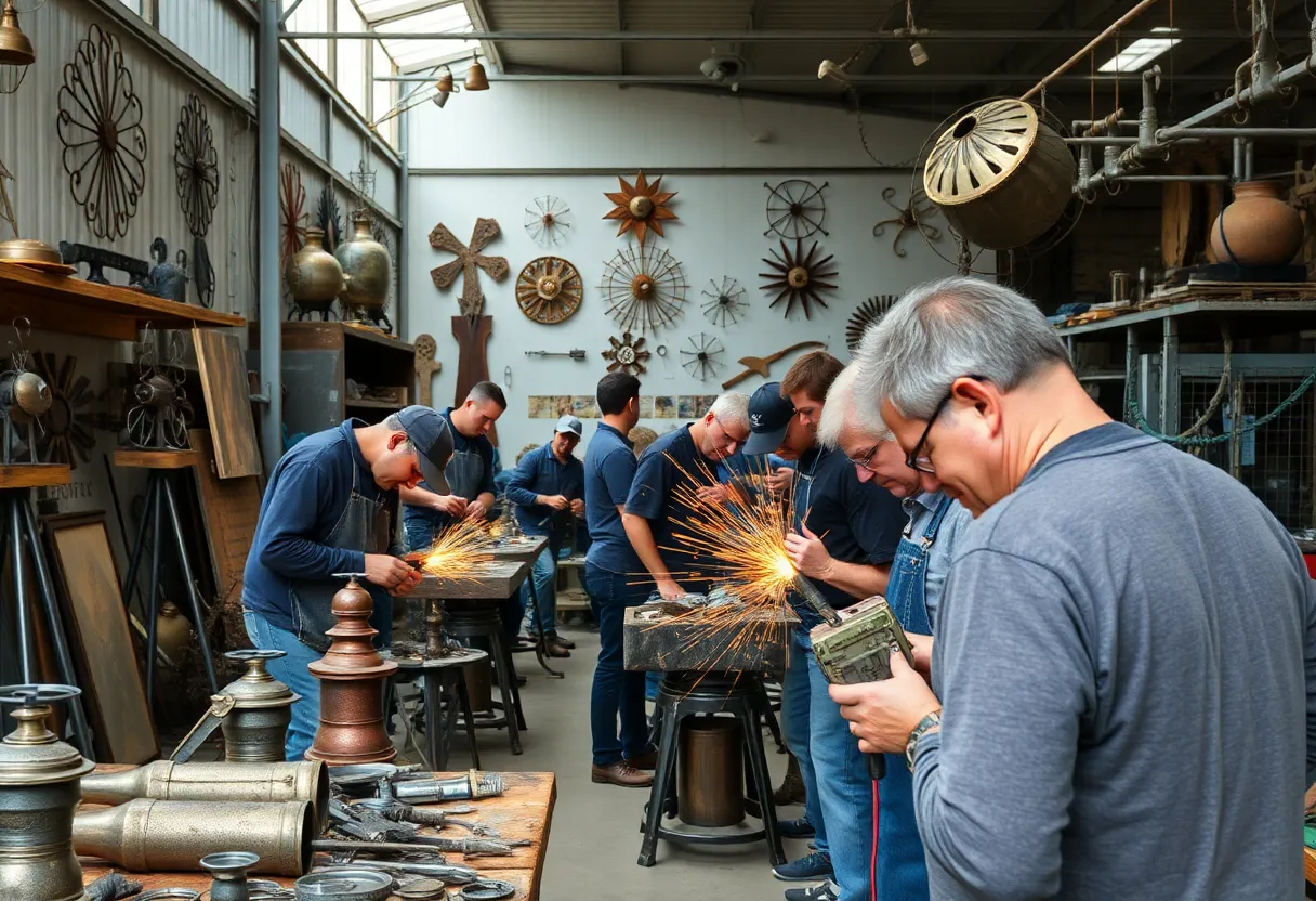 Participants engaging in metal repairs at the Metal Museum during Repair Days