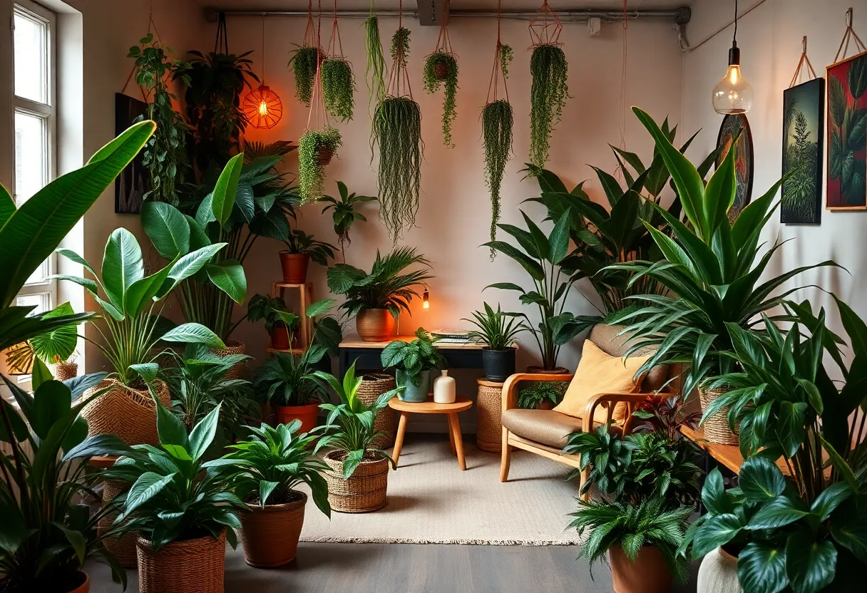 Cozy studio with tropical plants for workshops