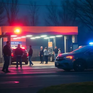 Police lights at the scene of a shooting outside a car wash in North Memphis