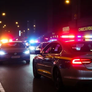 Dramatic night scene of a police chase in Memphis