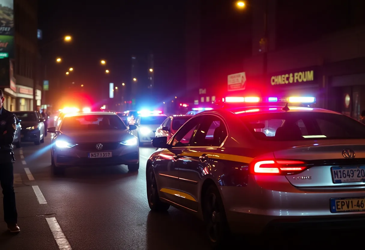 Dramatic night scene of a police chase in Memphis