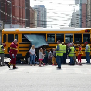 Emergency responders at a school bus accident scene in Memphis