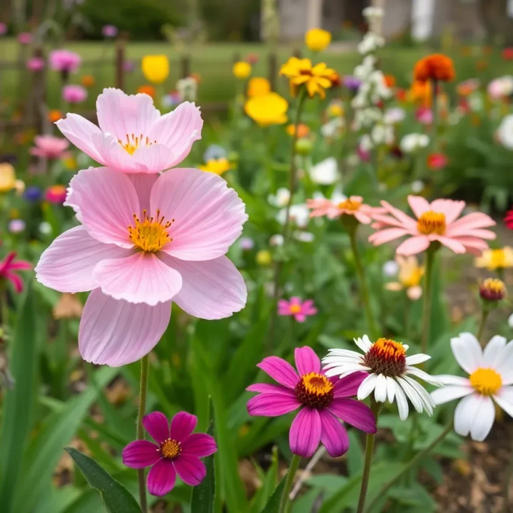 A colorful spring garden showcasing various flowers and plants in Memphis