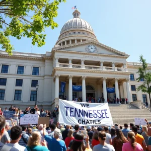 Tennessee State Capitol Building with crowd