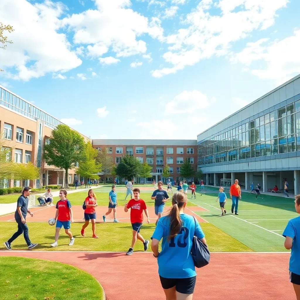 Dynamic scene of students at the University of Memphis engaged in sports activities.