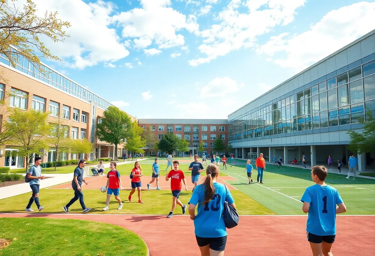 Dynamic scene of students at the University of Memphis engaged in sports activities.