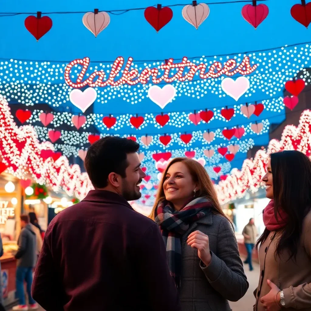 Couples enjoying a Valentine's Day market in Downtown Memphis