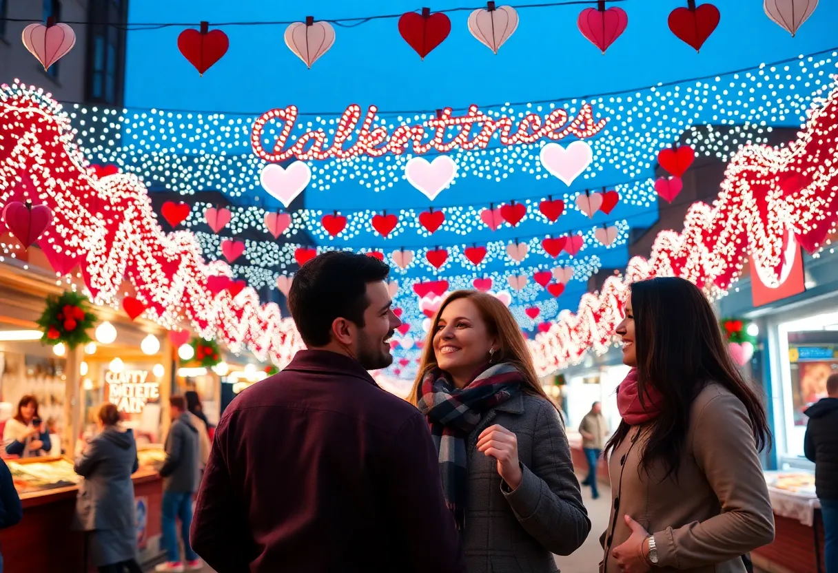 Couples enjoying a Valentine's Day market in Downtown Memphis