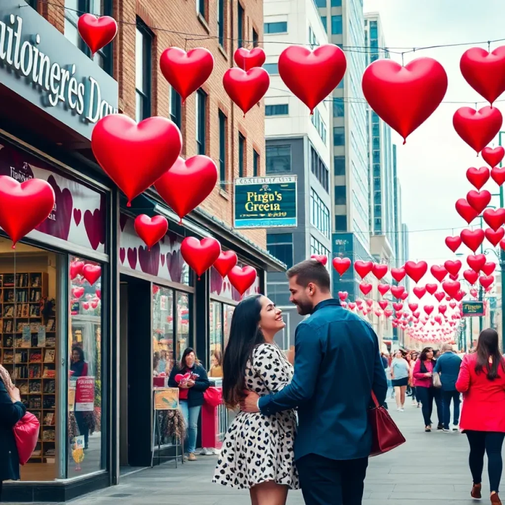 Couples celebrating Valentine's Day in Memphis with decorations and local shops