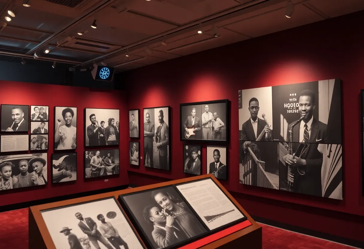 Museum exhibit featuring historic photographs