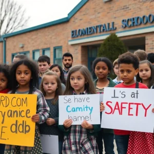 Community members advocating for safety at Chimneyrock Elementary School.