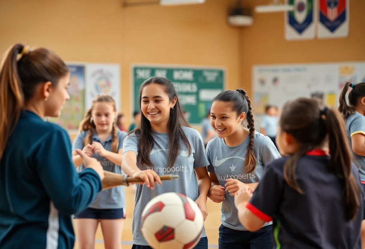 Young female athletes participating in school sports