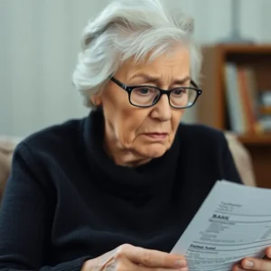 Elderly woman looking worried over financial issues