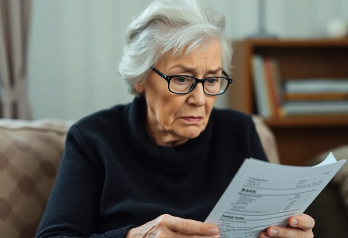 Elderly woman looking worried over financial issues