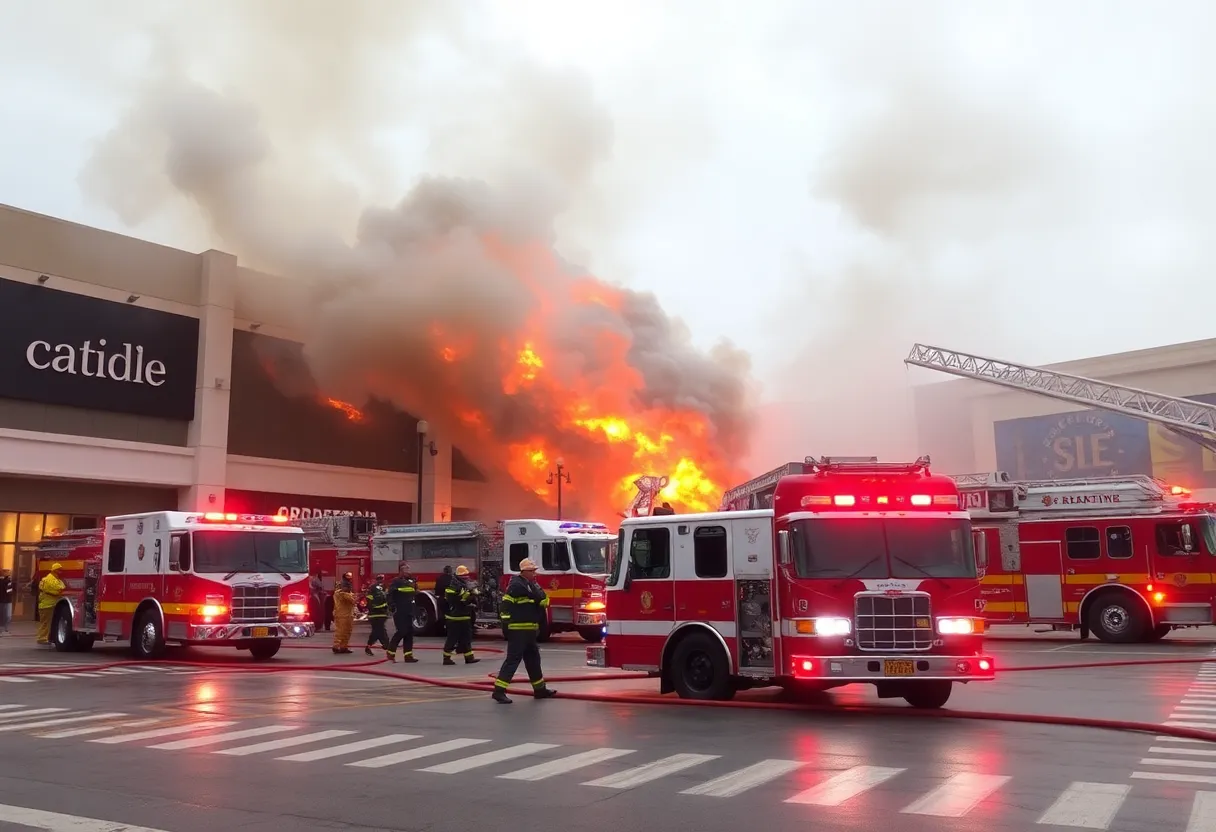 Firefighters battling a large fire at the Scooters Plus strip mall in Memphis