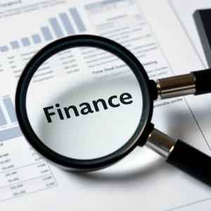 Forensic audit concept with a magnifying glass on financial documents.