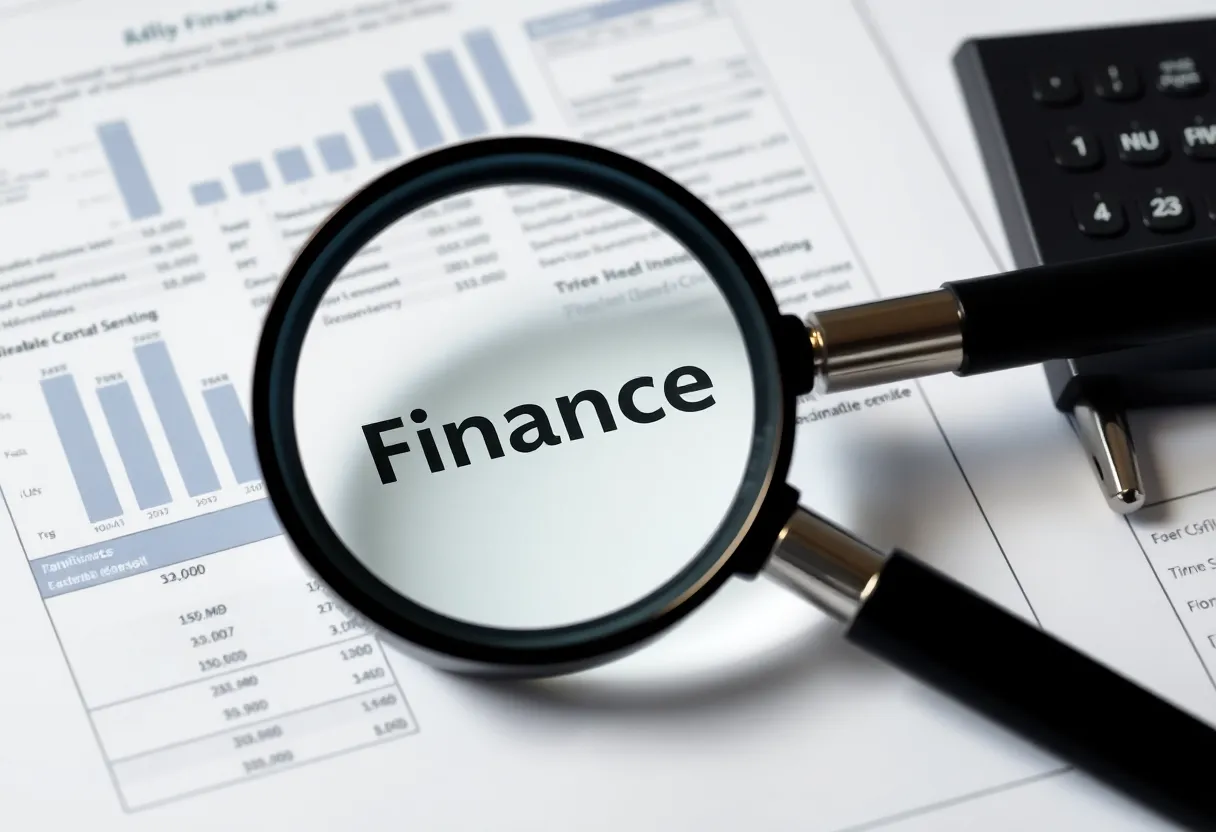 Forensic audit concept with a magnifying glass on financial documents.