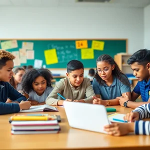 Students collaborating in a classroom