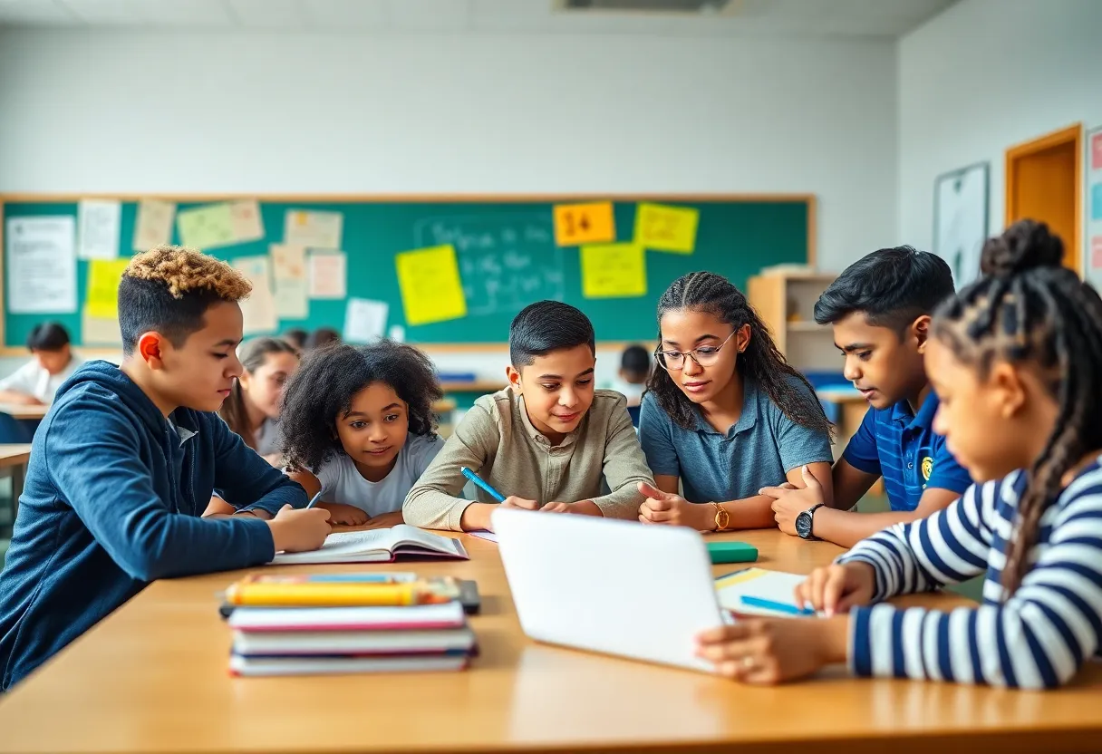 Students collaborating in a classroom