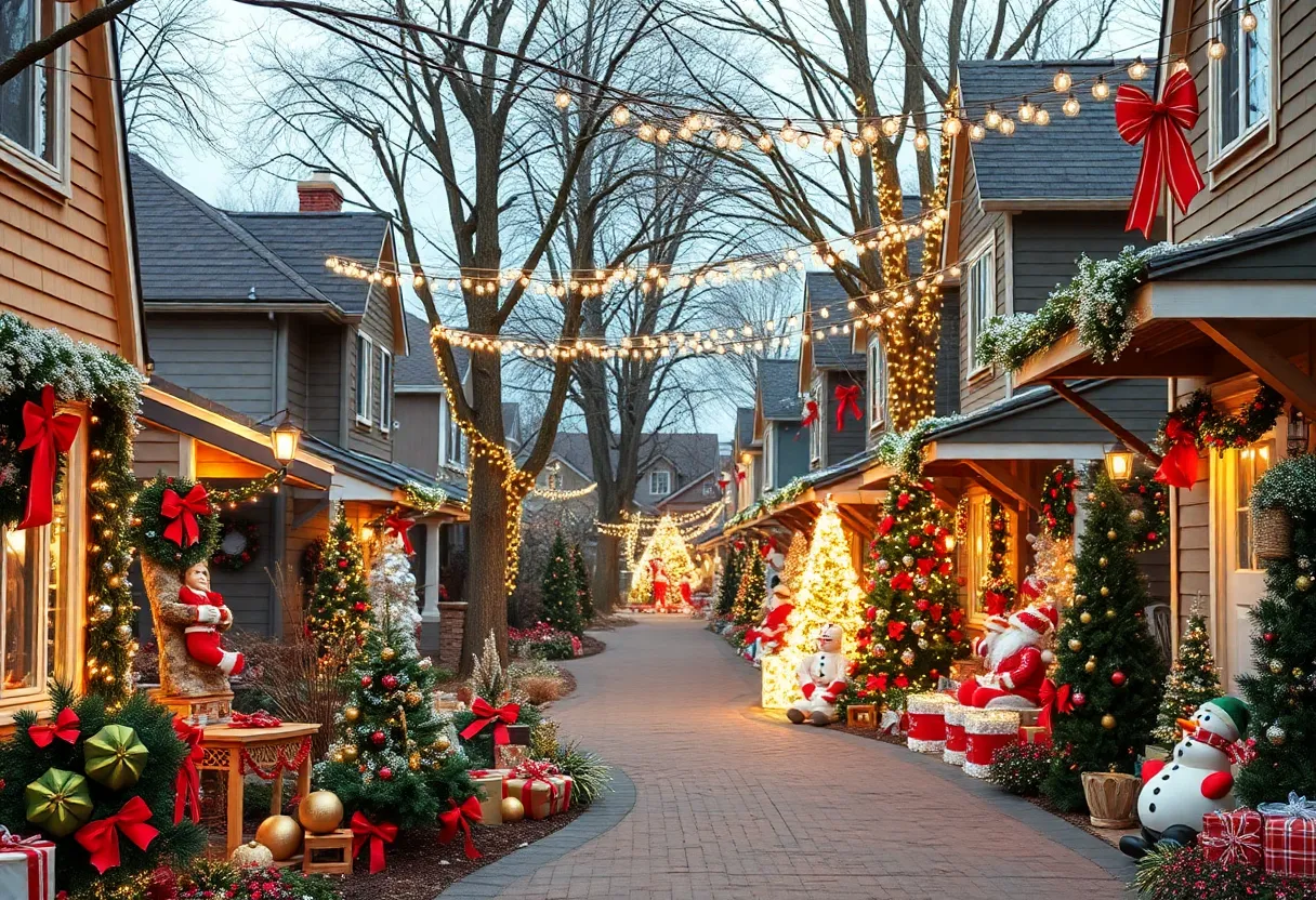 Colorful holiday decorations in a Germantown neighborhood