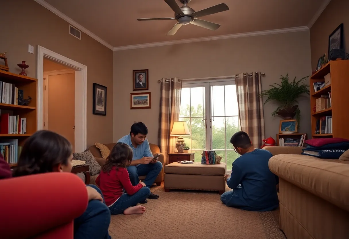 Illustration of a family discussing gun safety in a home setting