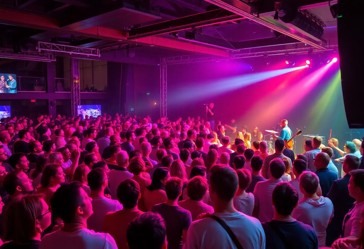 Crowd enjoying a live music competition at Minglewood Hall in Memphis