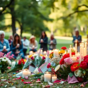 Community memorial for shooting victim Pastor Ricky Floyd with candles and flowers